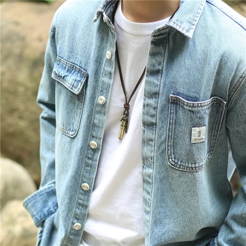 

men shirts Autumn and winter loose light-colored retro shirt jacket Thick American Denim Shirt Jacket Distressed coat
