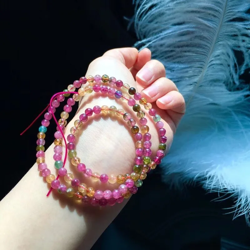 

Natural Candy-Colored Tourmaline Three-loop Bracelets Color Gorgeous Real Object Gorgeous Fashion Glorious Simple Versitile