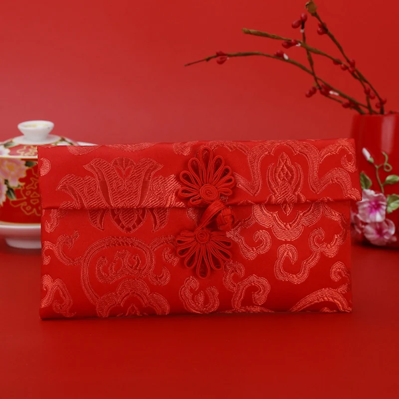 Китайский узел красный конверт обручение Подарочная сумка изысканный цветочный карман для денег Высококачественная парча свадебные сумки с кисточками#8