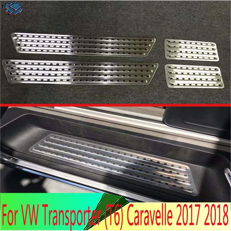 Per Vw Volkswagen Transporter (T6) Caravelle 2017-2022 Acciaio Inossidabile Interno Porta Davanzale Pannello Scuff Plate Kick Step Trim