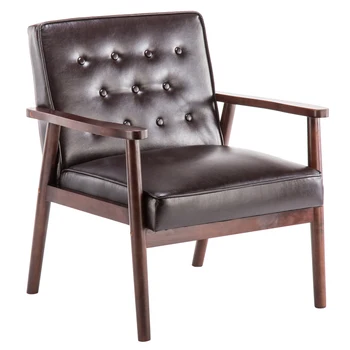 

Mid-Century Retro Modern Accent Chair, Wooden Arm Upholstered Tufted Back Lounge Chairs Seat(US Only)