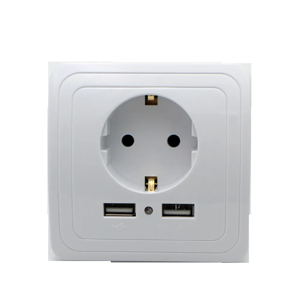 White USB настенное зарядное устройство адаптер 16A стандарт ЕС электрическая розетка с 2000 мА двойной usb-порт для зарядки для мобильных устройств - Тип: White