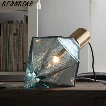 

Nordic minimalist artificial blown stained glass desktop decorative lighting creative blue diamond design LED 1642717