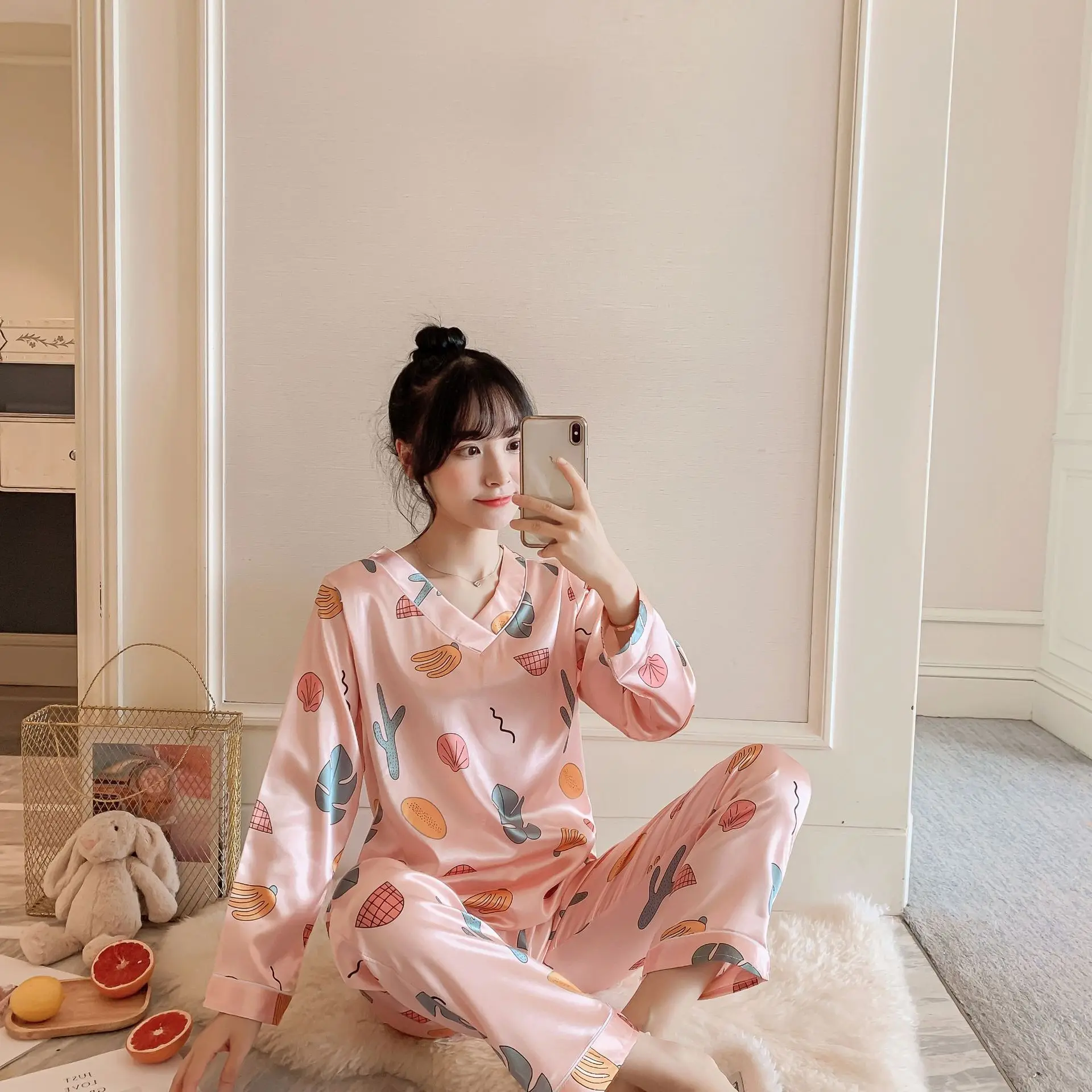 

YD-Fruit Cactus Long-sleeved Pullover Korean-style Sweet Pajamas Tracksuit Piece Series