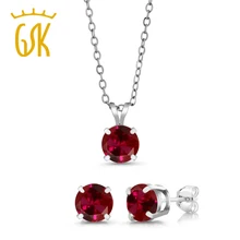 GemStoneKing 3,00 карат Круглый 6 мм красный рубин ювелирные изделия 925 пробы серебряный кулон шпильки Комплект сережек для женщин