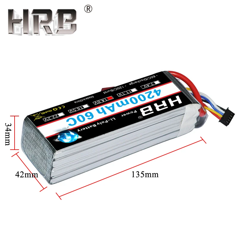 HRB 4S Lipo аккумулятор 14,8 в 4200 мАч 60C 135 мм* 42 мм* 34 мм для traxxs 1:10 1:12 Радиоуправляемые автомобили танки дроны, Радиоуправляемый вертолет с Deans T вилкой