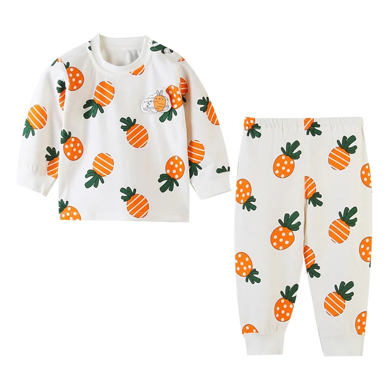 Осенние детские пижамы детская одежда для сна детские пижамы, комплекты блуза с длинными рукавами для мальчиков и девочек топы+ штаны, хлопковая одежда для сна, 9 months to 3 years Old