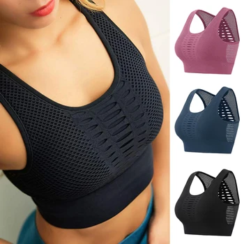 

2020 Fashion Women Sports Bra Sexy Mesh Brathable Sports Top Push Up Female Gym Fitness Sports Underwear Female Seamless
