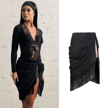 

Latin Dance Skirt Double-Layer Fringed Skirts Adult Female Latin Practice Clothes Samba Salsa Cha Cha Tango Show Wear DNV12458