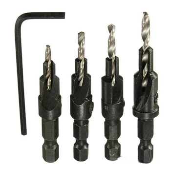 

4Pcs Countersink Drill Bit HSS 1/4 Shank Power Tools Countersink Wood Drill Bit Woodworking For 6 8 10 12 Pilot Screw Hole