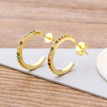 Fashion Women Micro Paved Wedding Party Jewelry Classic Circle Rainbow Copper CZ Stud Earrings Simple Daily Design