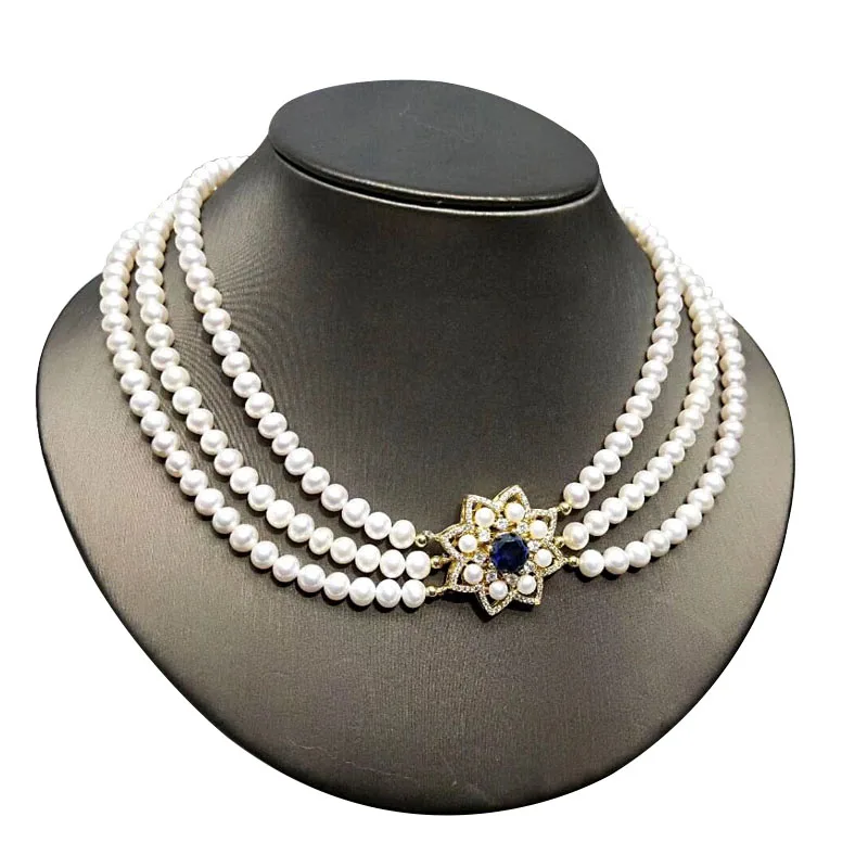 3 Strands Triplets Natural Pearl Necklaces For Women Bohemia Fashion Choker Necklace