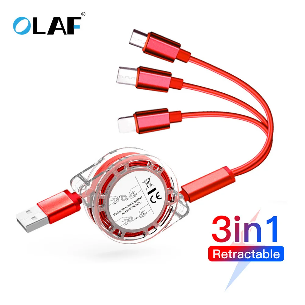 Выдвижной USB-кабель 3 в 1 100 см кабель USB C для iPhone 13 12 11 XS X XR Samsung Xiaomi Huawei кабели Micro |