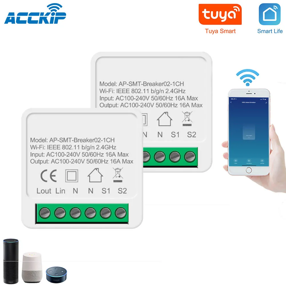 2 шт. Tuya Smart Life Wifi переключатель полосный релейный выключатель управления модуль