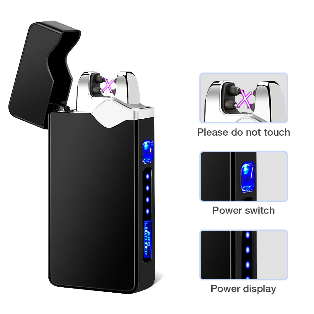 

Windproof Dual Arc Lighter Plasma Flameless Rechargeable Electric Lighter for Cigarette Candle with LED Power Display USB chargi
