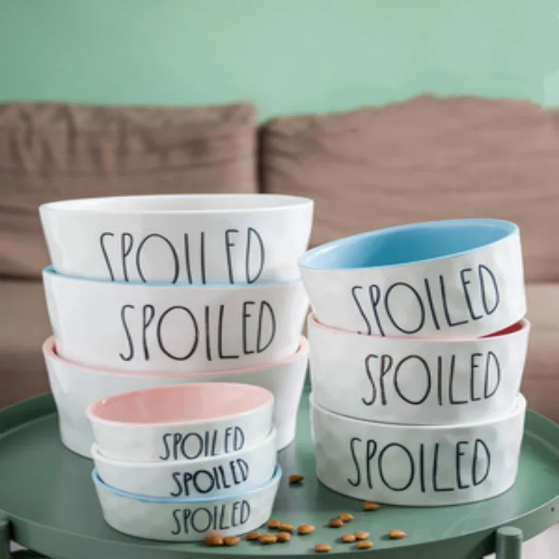 

Pet Products Cute Bowls with Handle Feeder Food Dispenser Cat Water Bottle Feeding Plato Mascota Food Dog Bowl Ceramic Container