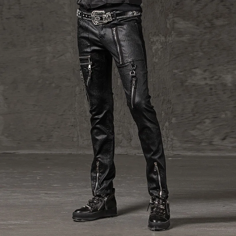 Новые модные однотонные мужские облегающие брюки-карандаш в стиле панк хип-хоп брюки для уличных танцев повседневные мужские брюки с карманами на молнии размера плюс