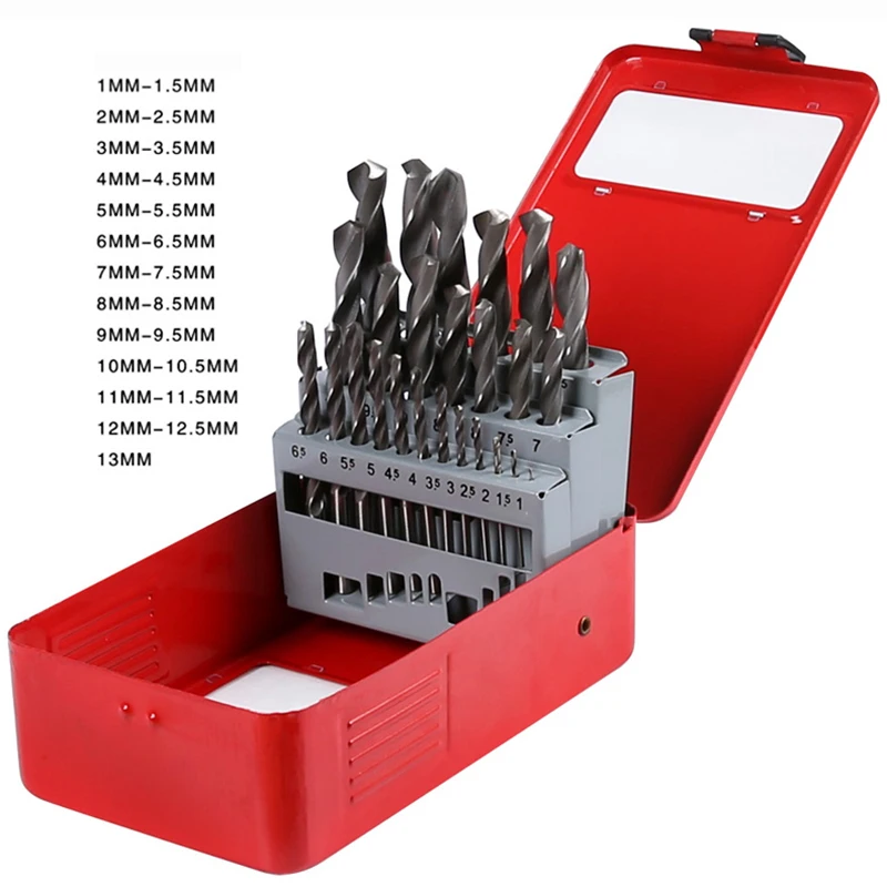 25pcs KINDLOV набор спиральных сверл HSS титановые биты открывалка для отверстий резак для листового железа 1,5-13 мм Круглый хвостовик быстрая замена деревообрабатывающий инструмент - Цвет: 25pcs