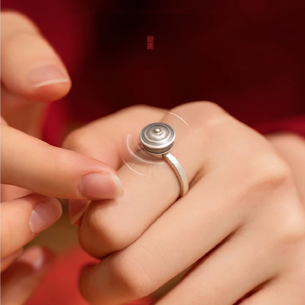 Finger Ring Vintage Spinner Rings Jewelry For Women Rotatable Lotus Anti Stress