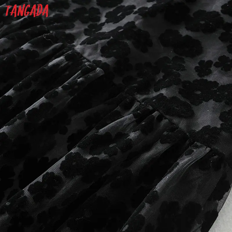 Tangada women lace mesh long skirts zipper ladies new arrival retro black embroidery maxi skirts 6A160