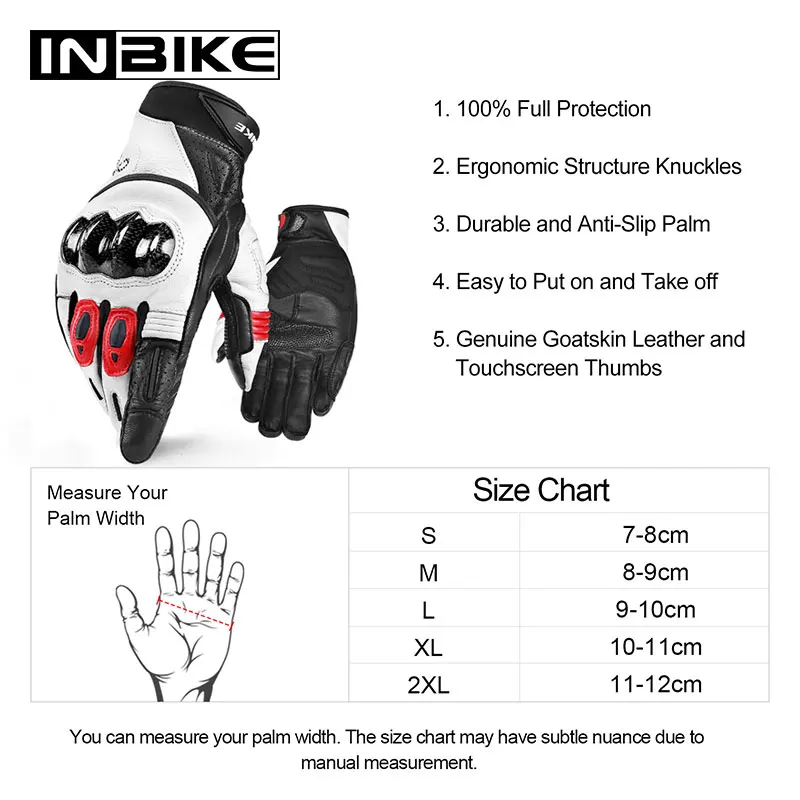 INBIKE Men's Motorbike Gloves Genuine Leather Motorcycle Gloves Touch Screen MTB Bike Cycling Bicycle Motocross Moto Glove IM808
