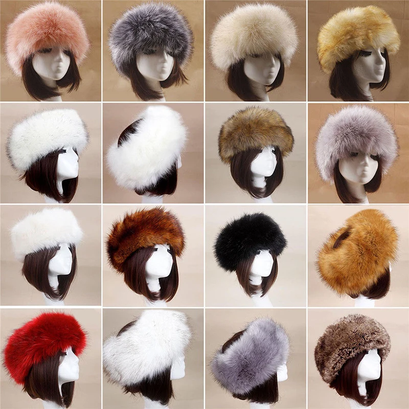 Ski Hat Snow Cap Cossack Fluffy Outdoor Mutil Color Faux Fur Earmuffs Ushanka Women Russian Warmer Ear Headband