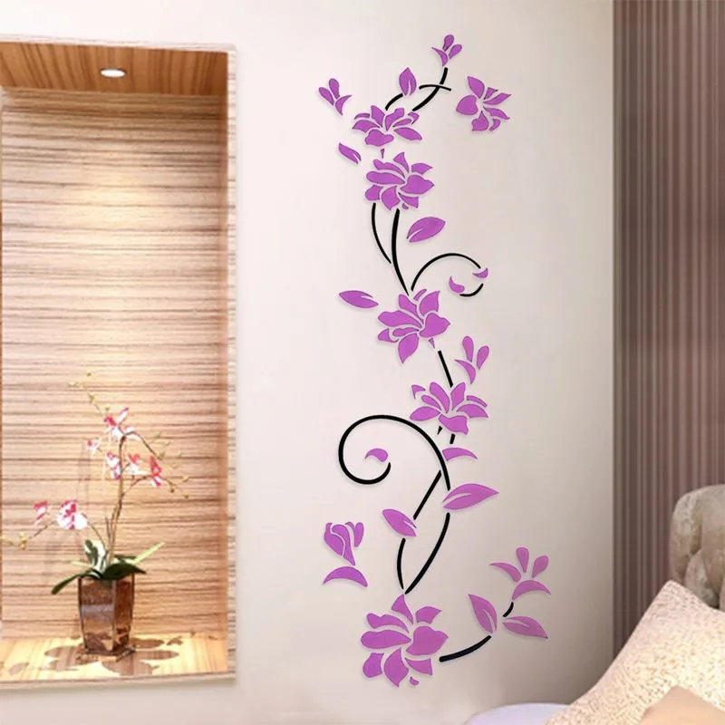 3D акриловая Наклейка на стену, сделай сам, цветок розы, Виноградная лоза, настенные наклейки, художественные обои, домашний телевизор, диван, задний план, настенный плакат для декора
