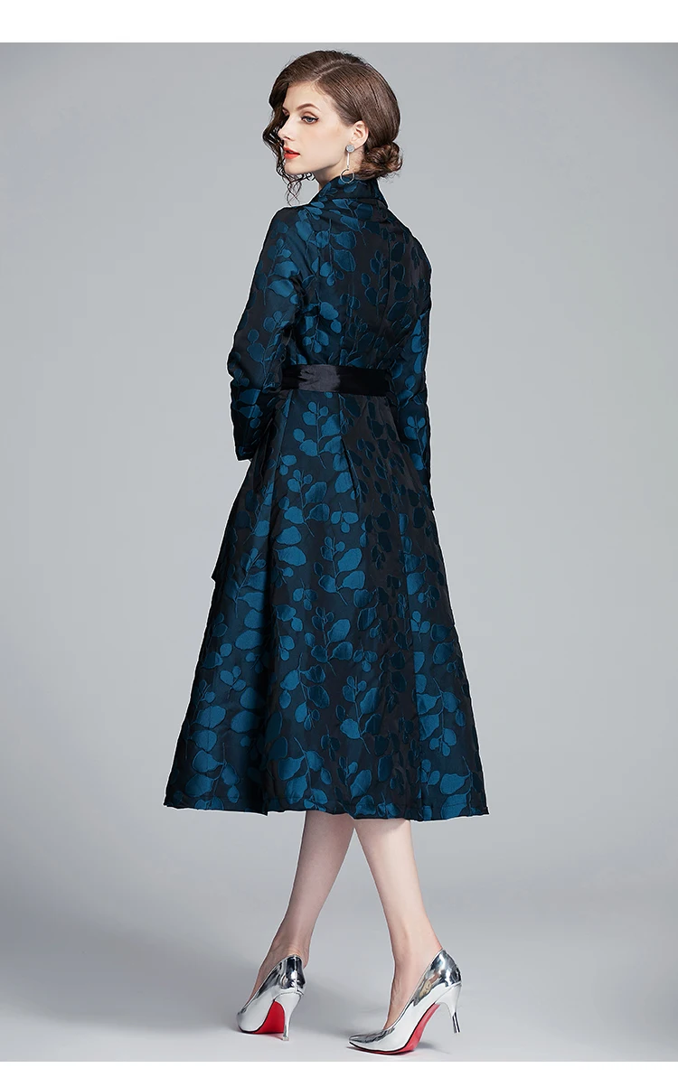Новинка, популярный жаккардовый женский длинный Тренч, пальто Casacas Para Mujer Invierno, длинный рукав, черное пальто Casaco Feminino K6581