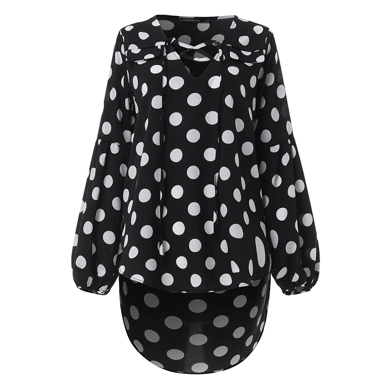 Black Dot S-5XL, Женские топы и блузки,, повседневные, на шнуровке, v-образный вырез, сексуальная туника, рубашки с длинным рукавом, с принтом зебры, для работы, Blusas Femininas - Цвет: Black Dot