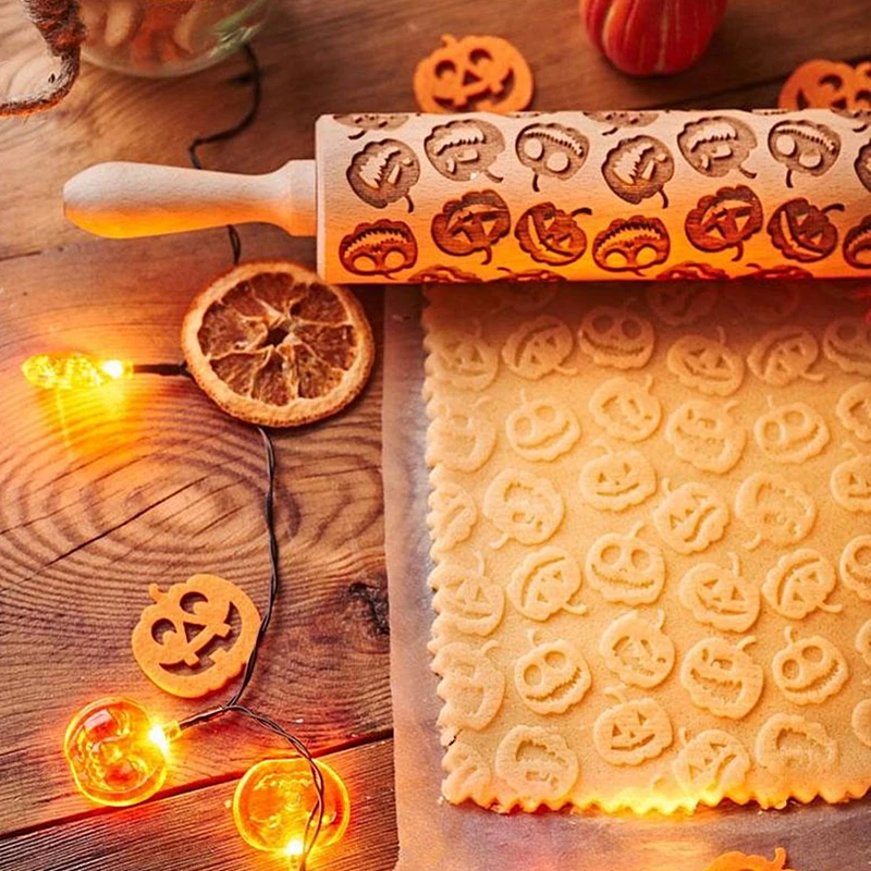 3D Christmas Rolling Pin Wooden 29 Patterns Embossed Imprinted Patterned Cookie Made Roll Pin Bakery Baking Pastry Tools
