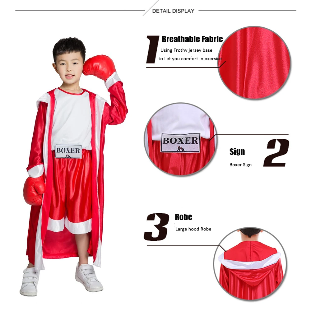 Детский костюм боксеры Rocky Balboa красно синий с накидкой вечерние костюмы для