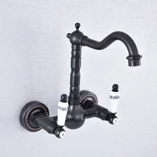 Kitchen Wet Bar Bathroom Vessel Sink Faucet Black Oil Rubbed Brass Wall Mounted Swivel Spout Mixer Tap Dual Ceramic Lever msf713