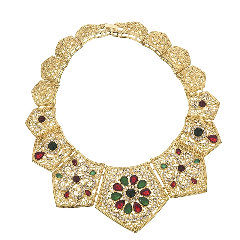 Роскошный свадебный ювелирный набор, цветное Кристальное ожерелье для женщин, арабское мусульманское платье, ювелирные изделия l, набор из шести предметов, ювелирные наборы