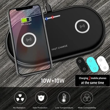 

2 in 1 Dual QI Fast Wireless Charger For iphone 11 XS MAX X 8 20W 10W fast Charging Pad for Samsung S10 S9