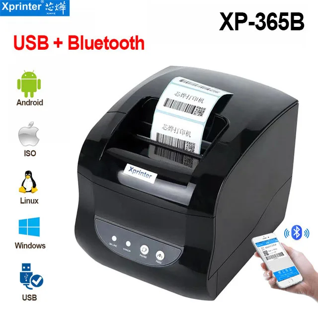 Xprinter 365B Thermal Label Barcode Pos Printer Bluetooth 80MM Receipt Sticker Printing Machine 127MM/S for Android IOS Windows mini printer for stickers Printers