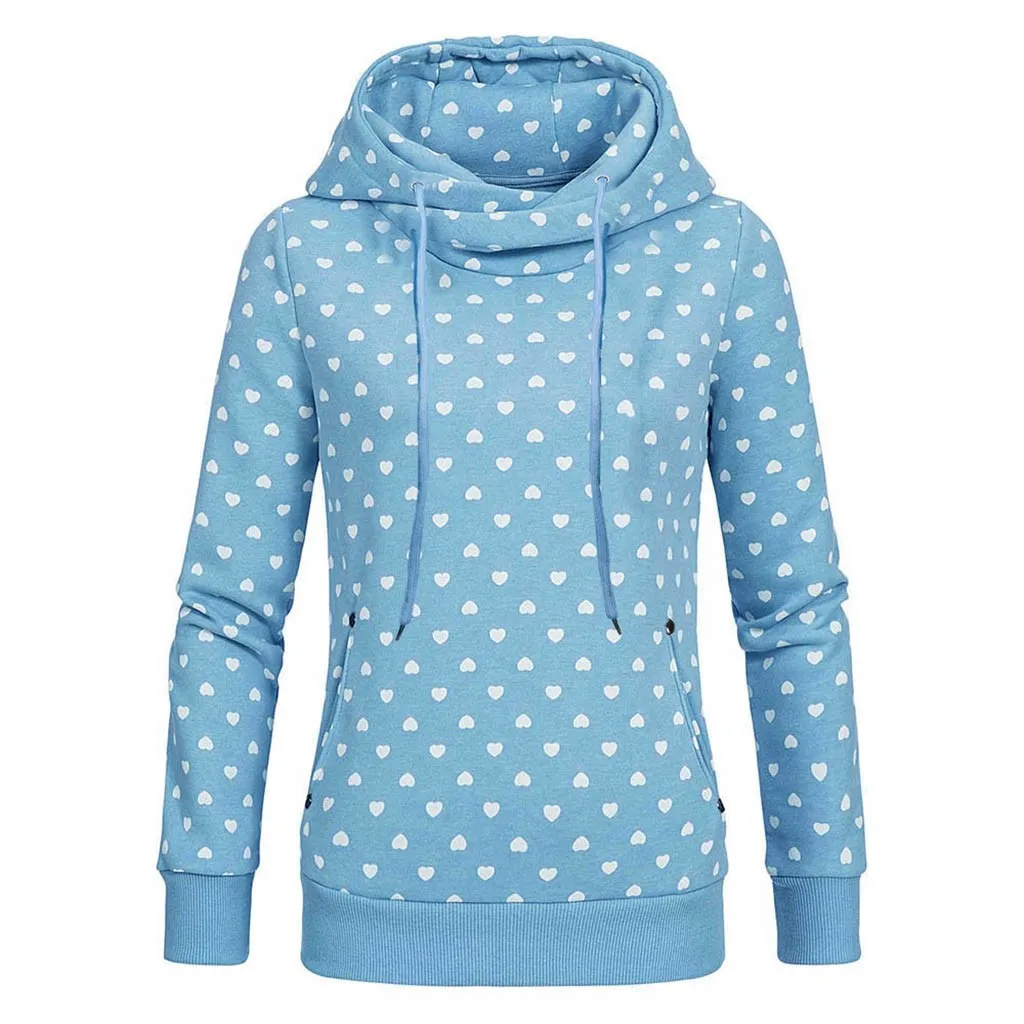 JAYCOSIN sports style fashion ladies pocket hooded sweatshirt casual heart-shaped printing sweatshirt daily birthday gift