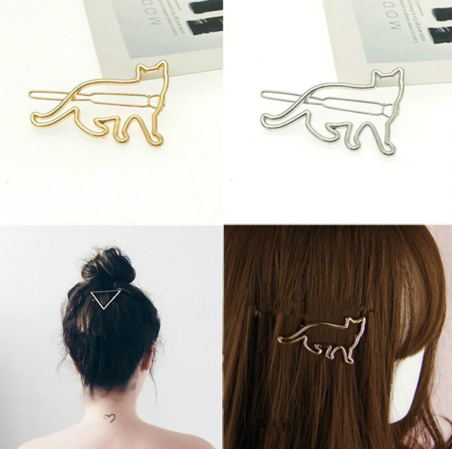

1 Pcs/Sell Gold Cat Triangle Fashion Hair Clip for Women Elegant Korean Design Barrette Stick Hairpin Hair Styling Accessories