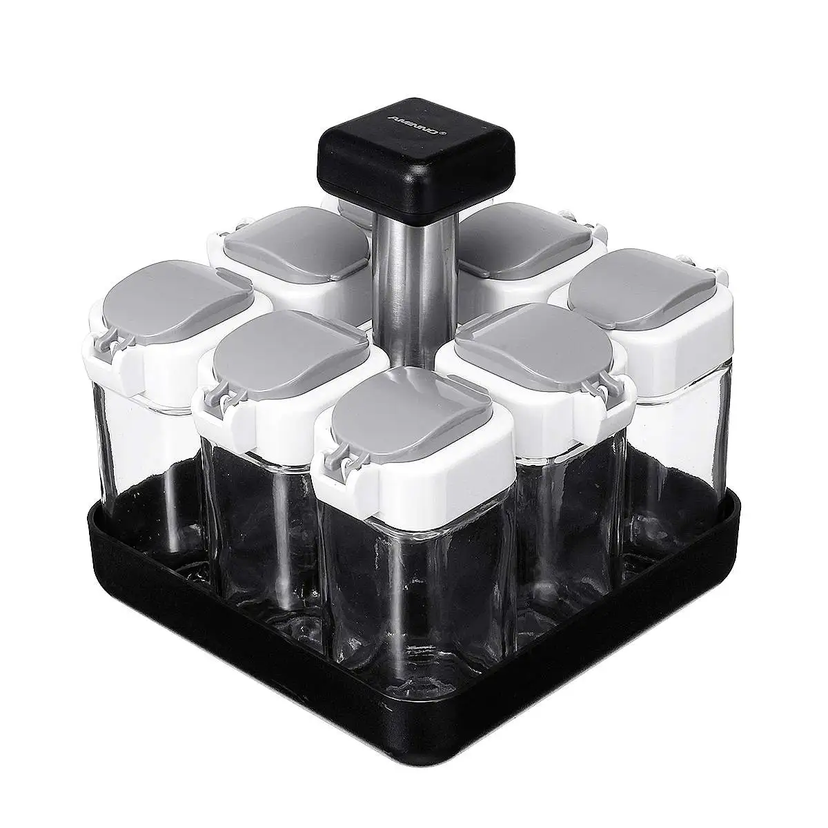 

Hot Rotating Spice Storage Rack Stand Holder + 8 Bottles Kitchen Seasoning Organizer Shelf Condiment Spice Jars Set Kitchen Tool