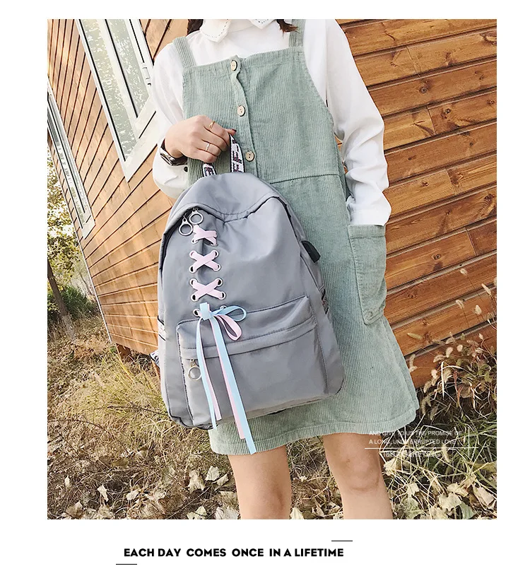 Cross Border for Oxford Cloth Backpack Women's Fashion Korean-style Casual WOMEN'S Bag Middle School Students School Bag Ribbon