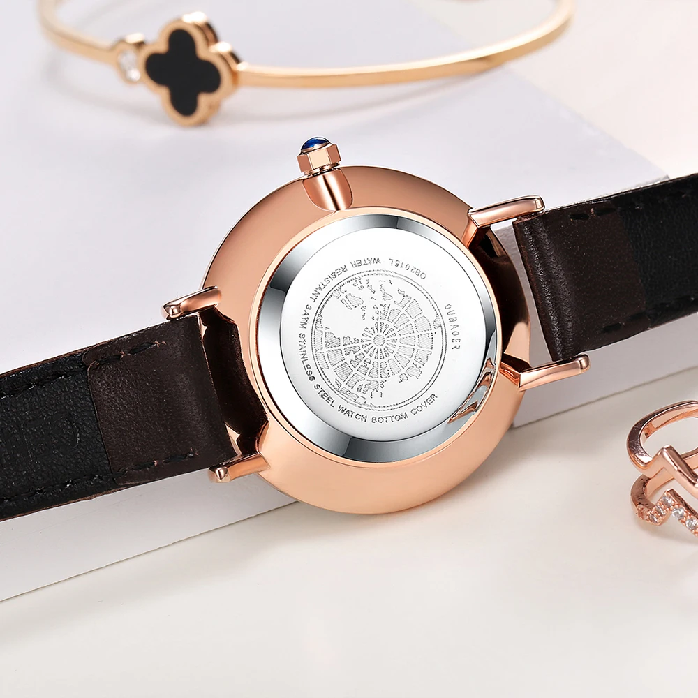 OUBAOER Brand Luxury Women's Quartz Watches Fashion Modern Quartz Watches Leather Strap Women's Watches Women's Accessories
