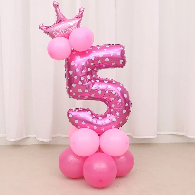 32 дюймов розовый и голубой номер 1 2 3 воздушный шар стенд воздушные шары из фольги воздушные шары для маленьких мальчиков и девочек 1 фигурки для дня рождения украшения детей - Цвет: Number 5