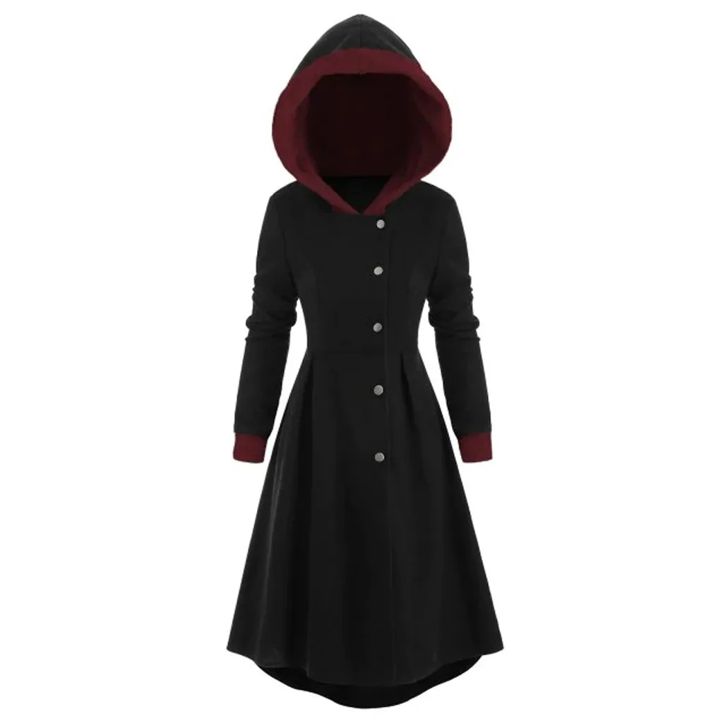 

Winter Women Hooded Long Coat Vintage Solid Thick Fleece Jacket Female Plus Size Button Slim Long Hooded Dress Outerwear Coat