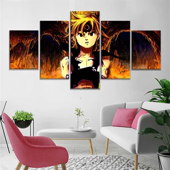 

Seven Deadly Sins Anime 5 Panels Canvas Painting Prints Home Decor Meliodas Dragon'S Sin Of Wrath Modular Pictures Poster