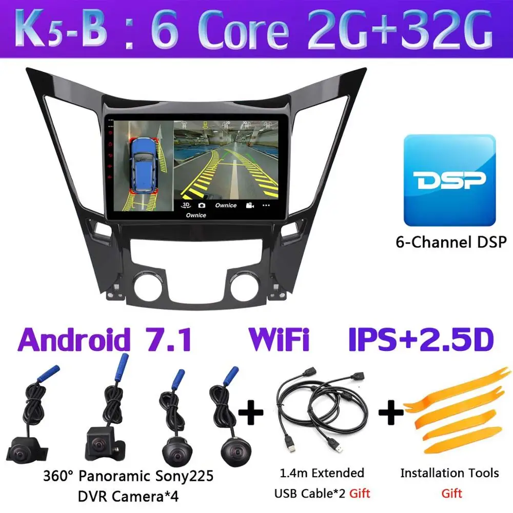 360 ° панорамный 4G LTE 8Core 4G+ 64G Android 9,0 Автомобильный мультимедийный радио gps SPDIF DSP CarPlay видео для hyundai Sonata 8 2011 - Цвет: K5-B