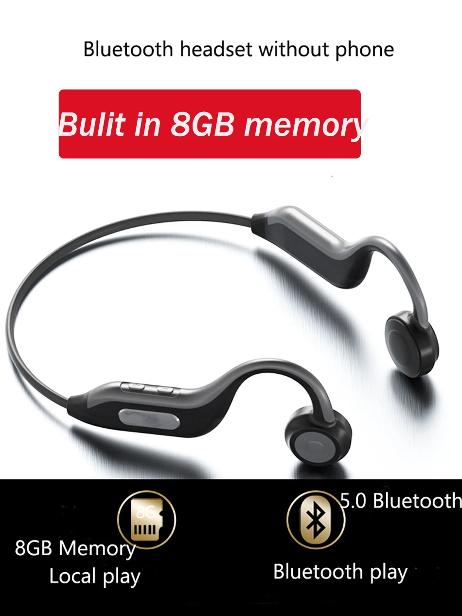 

Bulit-in 8GB 5.0 Bluetooth Wireless Headphones Bone Conduction earphone outdoor sport Waterproof earphones with with Microphone