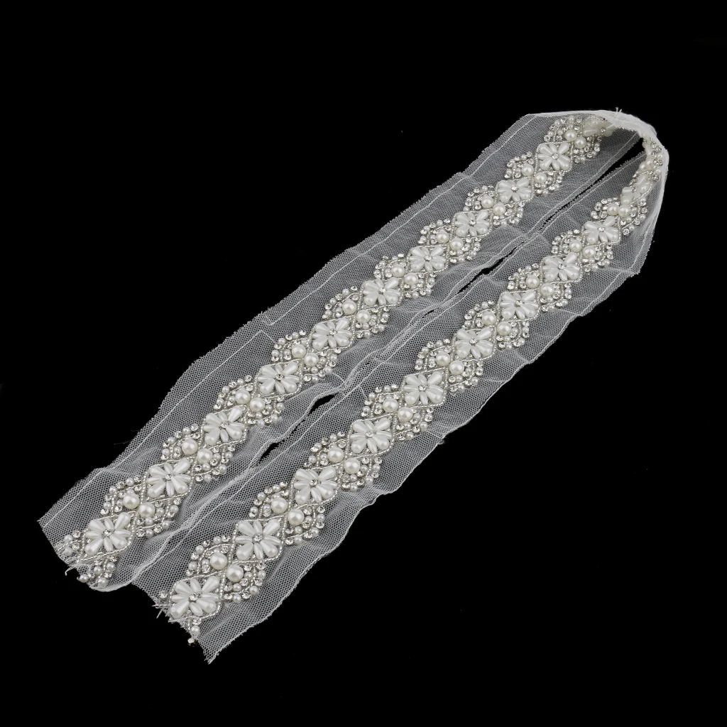 90cm Handmade Beaded Sewing Lace Trims Mesh Ribbon Applique for Wedding Dress Decor Craft White 5.5cm