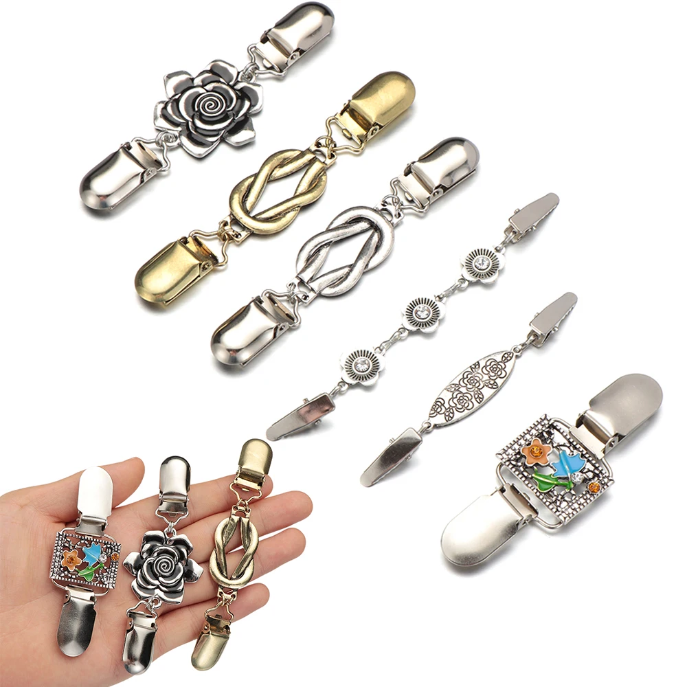 Clothes Clips Retro Cardigan Clip Fasteners Clothes Clothespins Scarf Clip Brooch Sliver Pin Buckle Holder Women Dress Jewelry