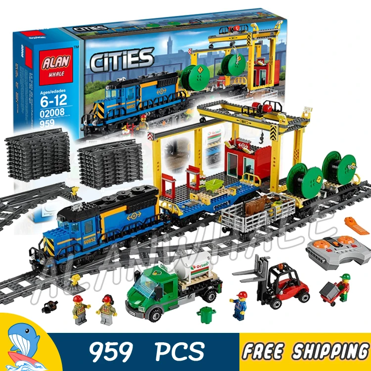 

959pcs City Motorized Remote Control Cargo Train Hobby 02008 Model Building Block Boy Brick Power Functions Compatible With Lego