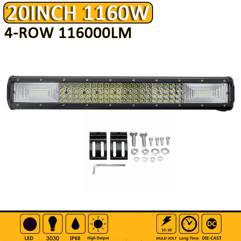 

1160W 20 Inch Led Light Bar Combo Spot Flood Beam LED Work Light for Driving Offroad Boat Car Tractor Truck 4x4 SUV ATV 12V 24V