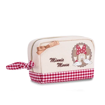 

Red Plaid Bow-knot Minnie Canvas Cosmetic Bags Makeup Pouch Organizer Travel Toiletry Bag Beauty Case Storage Bags